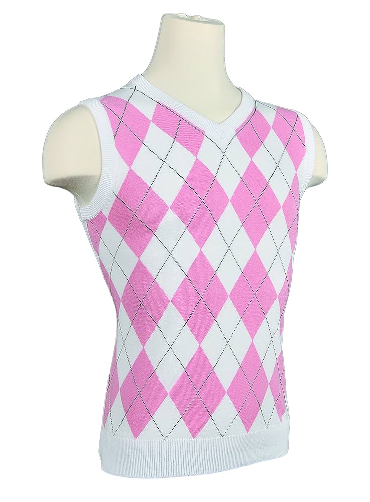 Women's Argyle Golf Sweater Vest - White/Pink/Black